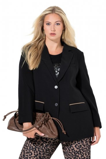 Ulla Popken 845336 Oversized ελαστικό σακάκι με δύο κουμπιά Μαύρο - Μπλέιζερ - Σακάκια σε Μεγάλα Μεγέθη για Γυναίκες