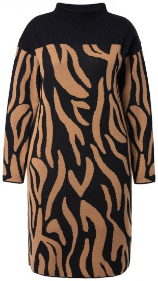 Ulla Popken 845378 Πλεκτό φόρεμα με animal print Μπεζ - Βραδινά φορέματα - Βραδινά φορέματα σε μεγάλα μεγέθη