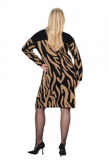 Ulla Popken 845378 Πλεκτό φόρεμα με animal print Μπεζ - Βραδινά φορέματα - Βραδινά φορέματα σε μεγάλα μεγέθη