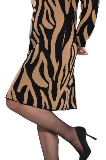 Ulla Popken 845378 Πλεκτό φόρεμα με animal print Μπεζ - Βραδινά φορέματα - Βραδινά φορέματα σε μεγάλα μεγέθη
