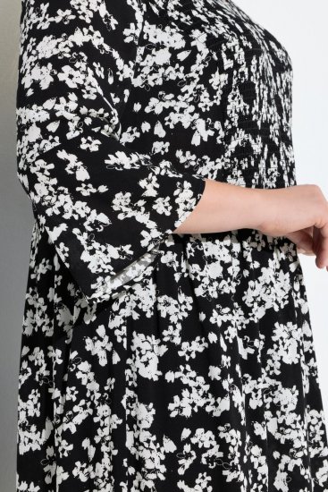 Ulla Popken 845825 Φλοράλ μίντι φόρεμα με μανίκια 3/4 Μαύρο - Μίντι φορέματα - Γυναικεία Midi Φορέματα σε Μεγάλα Μεγέθη