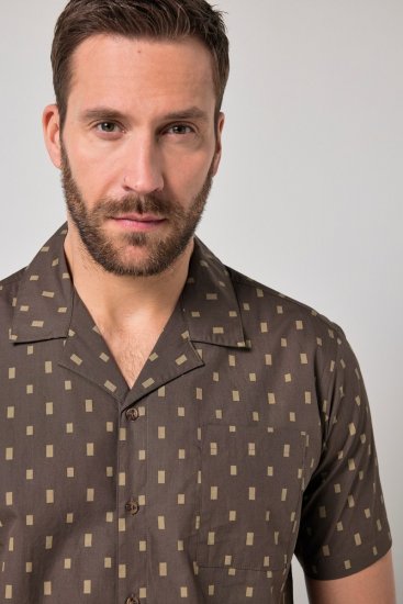 JP1880 Boxy Cuba Short Sleeve Shirt Brown - Πουκάμισα - Aνδρικά πουκαμισα μεγαλα μεγάλα μεγέθη