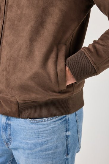 JP1880 846200 Μπουφάν bomber σε όψη σουέντ Σκούρο καφέ - Μπουφάν - Aνδρικά μπουφαν μεγάλα μεγέθη