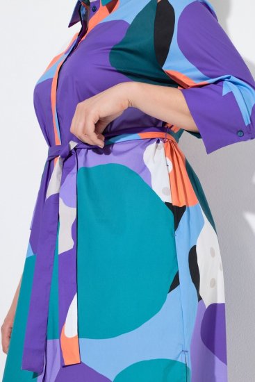 Ulla Popken 846351 Εμπριμέ φόρεμα πουκάμισο Λιλά - Μίντι φορέματα - Γυναικεία Midi Φορέματα σε Μεγάλα Μεγέθη