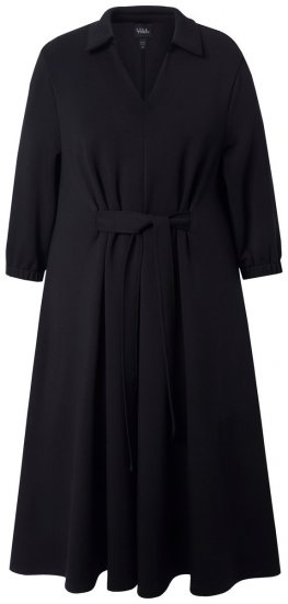 Ulla Popken 846373 Μίντι φόρεμα με ζώνη για δέσιμο Μαύρο - Μίντι φορέματα - Γυναικεία Midi Φορέματα σε Μεγάλα Μεγέθη