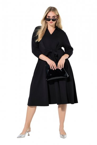 Ulla Popken 846373 Μίντι φόρεμα με ζώνη για δέσιμο Μαύρο - Μίντι φορέματα - Γυναικεία Midi Φορέματα σε Μεγάλα Μεγέθη