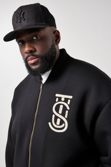 STHUGE 847083 Μπουφάν varsity από ύφασμα scuba Μαύρο - Μπουφάν - Aνδρικά μπουφαν μεγάλα μεγέθη