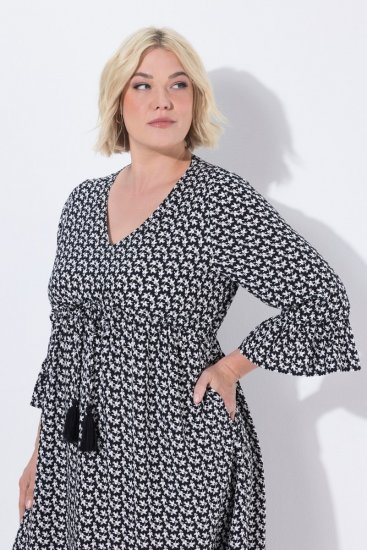 Ulla Popken 847798 Μίντι φόρεμα σε γραμμή Α με V λαιμόκοψη Μαύρο - Μίντι φορέματα - Γυναικεία Midi Φορέματα σε Μεγάλα Μεγέθη