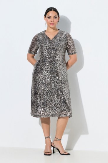 Ulla Popken 848137 Φόρεμα με παγιέτες με animal print Μπεζ - Βραδινά φορέματα - Βραδινά φορέματα σε μεγάλα μεγέθη