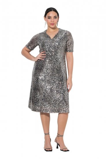 Ulla Popken 848137 Φόρεμα με παγιέτες με animal print Μπεζ - Βραδινά φορέματα - Βραδινά φορέματα σε μεγάλα μεγέθη