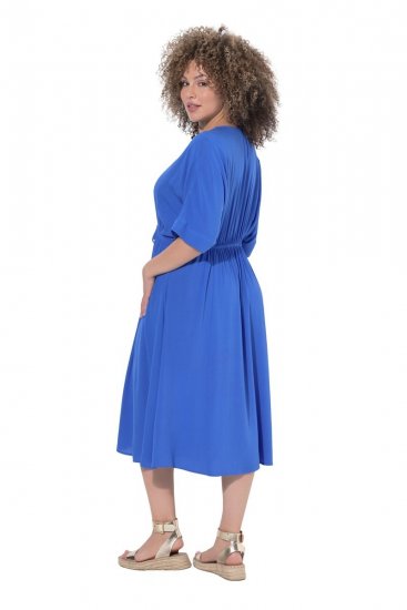 Ulla Popken 848224 Μάξι φόρεμα με κοντά μανίκια και V λαιμόκοψη Μπλε - Μάξι φορέματα - Maxi Φορέματα σε Μεγάλα Μεγέθη
