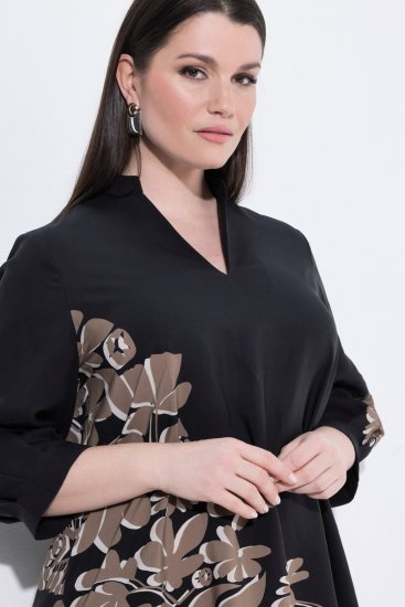 Ulla Popken 849423 Φλοράλ φόρεμα με μανίκια 3/4 Μαύρο - Μάξι φορέματα - Maxi Φορέματα σε Μεγάλα Μεγέθη