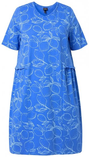 Ulla Popken 850204 Εμπριμέ φόρεμα t-shirt με βολάν Μπλε - Φορέματα ζέρσεϊ - 