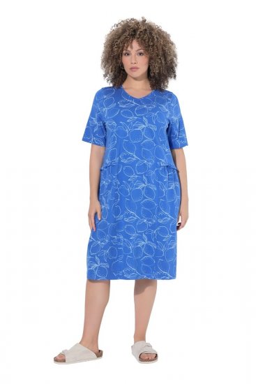 Ulla Popken 850204 Εμπριμέ φόρεμα t-shirt με βολάν Μπλε - Φορέματα ζέρσεϊ - 
