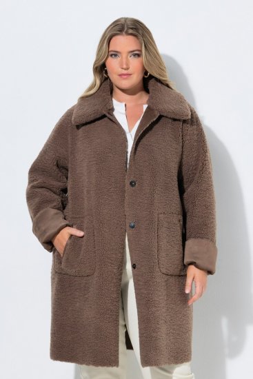 Ulla Popken 850251 Παλτό teddy Ανοιχτό καφέ - Παλτό - Γυναικεία Παλτό σε Μεγάλα Μεγέθη