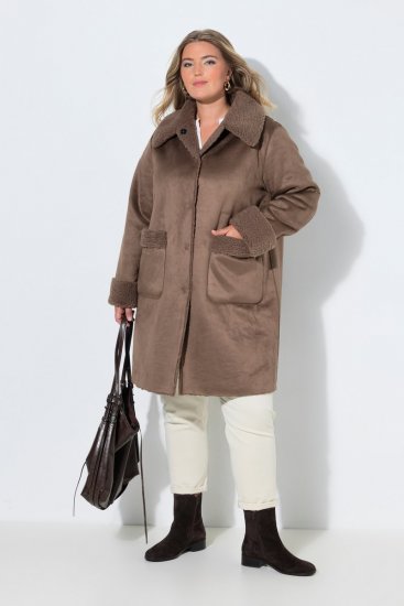 Ulla Popken 850251 Παλτό teddy Ανοιχτό καφέ - Παλτό - Γυναικεία Παλτό σε Μεγάλα Μεγέθη