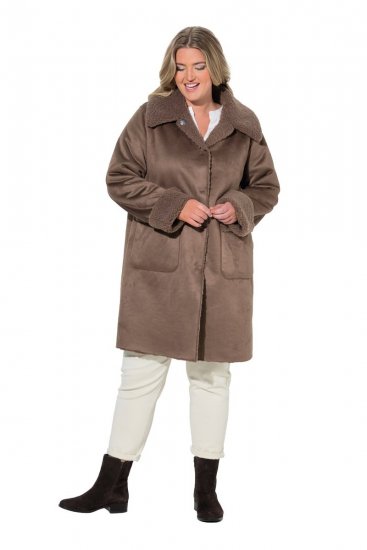 Ulla Popken 850251 Παλτό teddy Ανοιχτό καφέ - Παλτό - Γυναικεία Παλτό σε Μεγάλα Μεγέθη