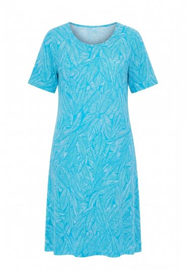 Ulla Popken 850344 Εμπριμέ φόρεμα t-shirt Τιρκουάζ - Μίντι φορέματα - Γυναικεία Midi Φορέματα σε Μεγάλα Μεγέθη