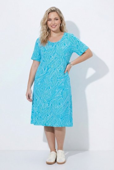 Ulla Popken 850344 Εμπριμέ φόρεμα t-shirt Τιρκουάζ - Μίντι φορέματα - Γυναικεία Midi Φορέματα σε Μεγάλα Μεγέθη