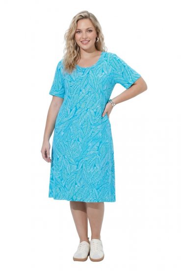 Ulla Popken 850344 Εμπριμέ φόρεμα t-shirt Τιρκουάζ - Μίντι φορέματα - Γυναικεία Midi Φορέματα σε Μεγάλα Μεγέθη