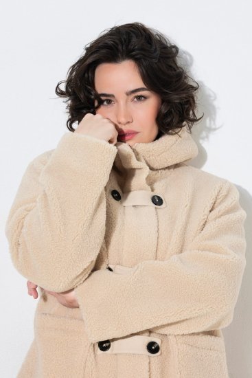 Ulla Popken 850589 Μπουφάν teddy Υπόλευκο - Μπουφάν - Γυναικεία μπουφάν μεγάλα μεγέθη