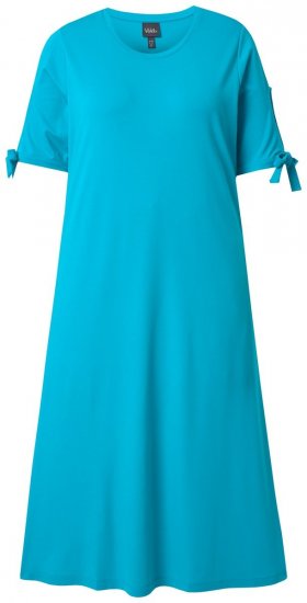Ulla Popken 850724 Μίντι φόρεμα με κοντά μανίκια και ζώνη για δέσιμο Τιρκουάζ - Μίντι φορέματα - Γυναικεία Midi Φορέματα σε Μεγάλα Μεγέθη