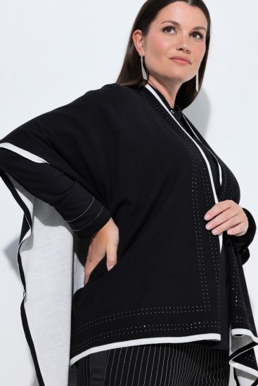 Ulla Popken 851127 Ανοιχτό πλεκτό πόντσο με τελείωμα από στρας Μαύρο - Πόντσο και κάπες - 