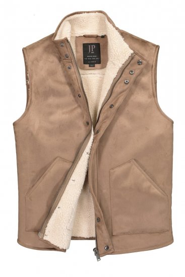 JP1880 851516 Γιλέκο σε όψη σουέντ με επένδυση teddy Μπεζ - Μπουφάν - Aνδρικά μπουφαν μεγάλα μεγέθη