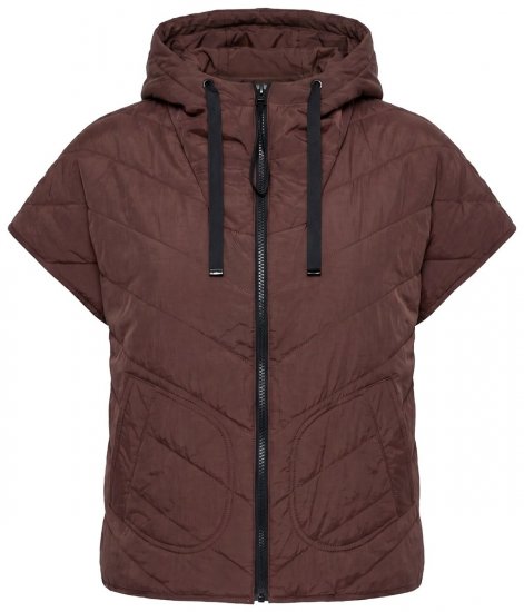 Ulla Popken 851785 Oversize καπιτονέ γιλέκο με κουκούλα Καφέ - Αμάνικα μπουφάν - 