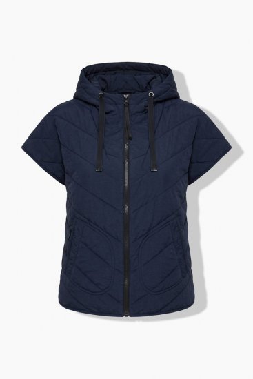Ulla Popken 851785 Oversize καπιτονέ γιλέκο με κουκούλα Σκούρο μπλε - Αμάνικα μπουφάν - 
