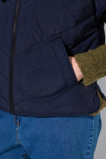 Ulla Popken 851785 Oversize καπιτονέ γιλέκο με κουκούλα Σκούρο μπλε - Αμάνικα μπουφάν - 
