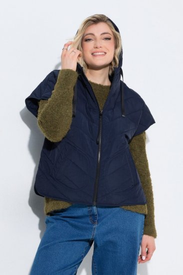 Ulla Popken 851785 Oversize καπιτονέ γιλέκο με κουκούλα Σκούρο μπλε - Αμάνικα μπουφάν - 