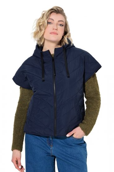 Ulla Popken 851785 Oversize καπιτονέ γιλέκο με κουκούλα Σκούρο μπλε - Αμάνικα μπουφάν - 