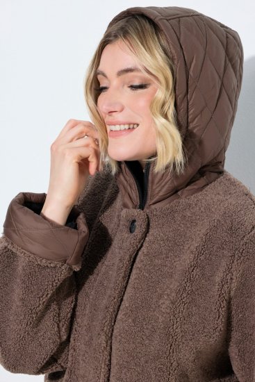 Ulla Popken 851809 Μπουφάν teddy Ανοιχτό καφέ - Μπουφάν - Γυναικεία μπουφάν μεγάλα μεγέθη