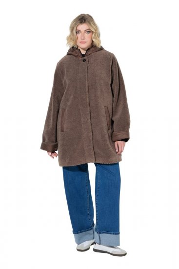 Ulla Popken 851809 Μπουφάν teddy Ανοιχτό καφέ - Μπουφάν - Γυναικεία μπουφάν μεγάλα μεγέθη