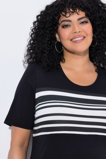 Ulla Popken 852079 Ριγέ φόρεμα t-shirt Μαύρο - Φορέματα - Φορέματα για όλα τα μεγέθη