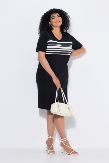 Ulla Popken 852079 Ριγέ φόρεμα t-shirt Μαύρο - Φορέματα - Φορέματα για όλα τα μεγέθη