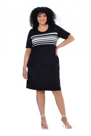 Ulla Popken 852079 Ριγέ φόρεμα t-shirt Μαύρο - Φορέματα - Φορέματα για όλα τα μεγέθη