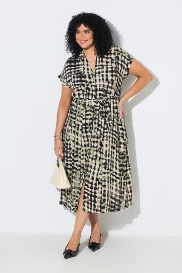 Ulla Popken 852257 Εμπριμέ μάξι φόρεμα Taupe - Μάξι φορέματα - Maxi Φορέματα σε Μεγάλα Μεγέθη
