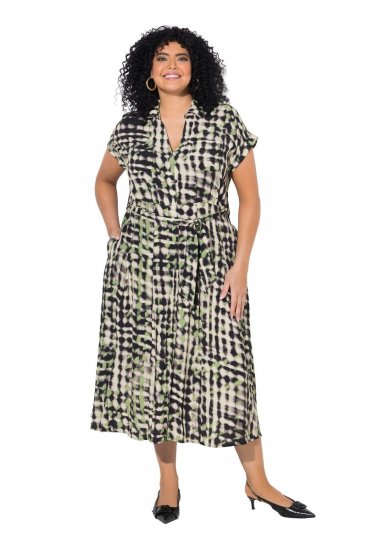 Ulla Popken 852257 Εμπριμέ μάξι φόρεμα Taupe - Μάξι φορέματα - Maxi Φορέματα σε Μεγάλα Μεγέθη