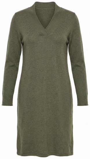 Ulla Popken 853077 Πλεκτό φόρεμα με μακριά μανίκια και V λαιμόκοψη Χακί - Πλεκτά φορέματα - 