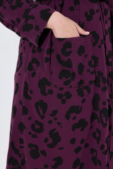 Ulla Popken 853168 Πετσετέ μπουρνούζι με animal print Δαμασκηνί - Ρόμπες & μπουρνούζια - 