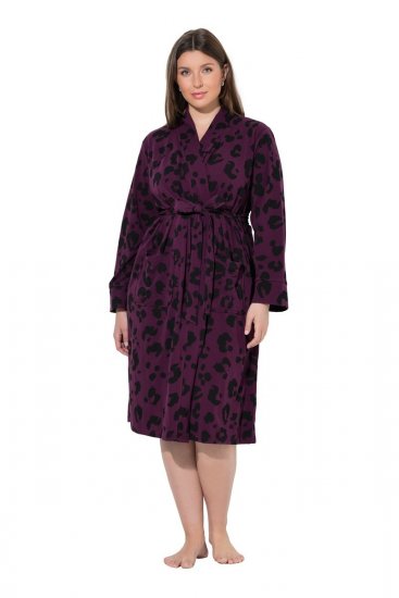 Ulla Popken 853168 Πετσετέ μπουρνούζι με animal print Δαμασκηνί - Ρόμπες & μπουρνούζια - 