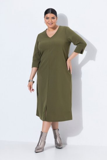 Ulla Popken 853510 Μίντι φόρεμα με τσέπες Χακί - Μίντι φορέματα - Γυναικεία Midi Φορέματα σε Μεγάλα Μεγέθη