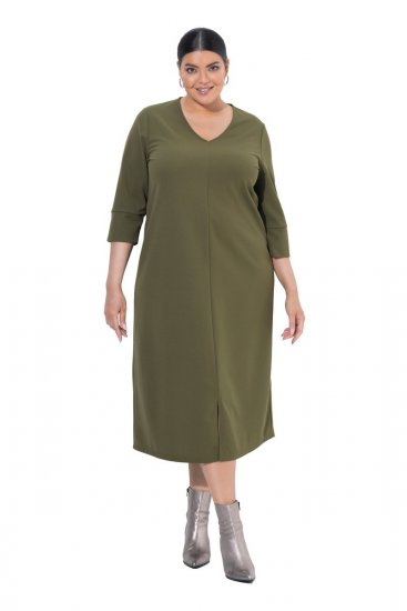 Ulla Popken 853510 Μίντι φόρεμα με τσέπες Χακί - Μίντι φορέματα - Γυναικεία Midi Φορέματα σε Μεγάλα Μεγέθη