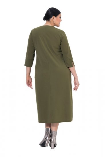Ulla Popken 853510 Μίντι φόρεμα με τσέπες Χακί - Μίντι φορέματα - Γυναικεία Midi Φορέματα σε Μεγάλα Μεγέθη