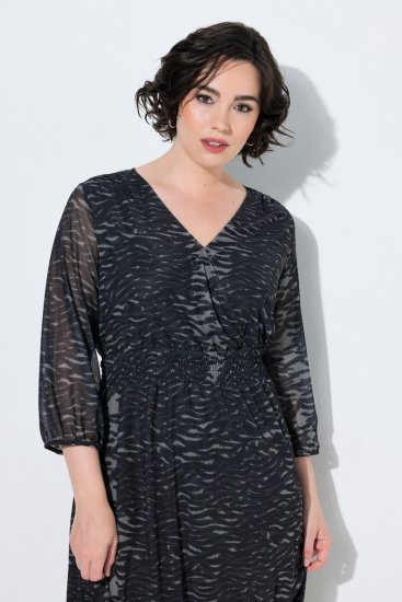 Ulla Popken 853620 Μίντι φόρεμα με animal print και μανίκια 3/4 Μαύρο - Μίντι φορέματα - Γυναικεία Midi Φορέματα σε Μεγάλα Μεγέθη