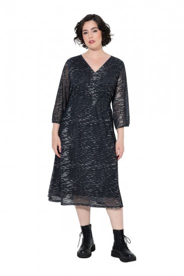 Ulla Popken 853620 Μίντι φόρεμα με animal print και μανίκια 3/4 Μαύρο - Μίντι φορέματα - Γυναικεία Midi Φορέματα σε Μεγάλα Μεγέθη