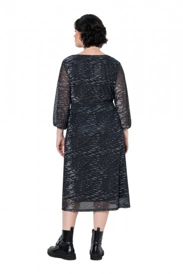 Ulla Popken 853620 Μίντι φόρεμα με animal print και μανίκια 3/4 Μαύρο - Μίντι φορέματα - Γυναικεία Midi Φορέματα σε Μεγάλα Μεγέθη