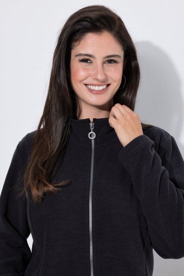 Ulla Popken 853668 Μπουφάν fleece με όρθιο γιακά Μαύρο - Ρούχα φλις - 